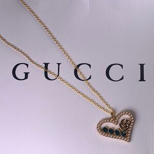 Gorgeous pearl and emerald Upcycled Gucci heart necklace